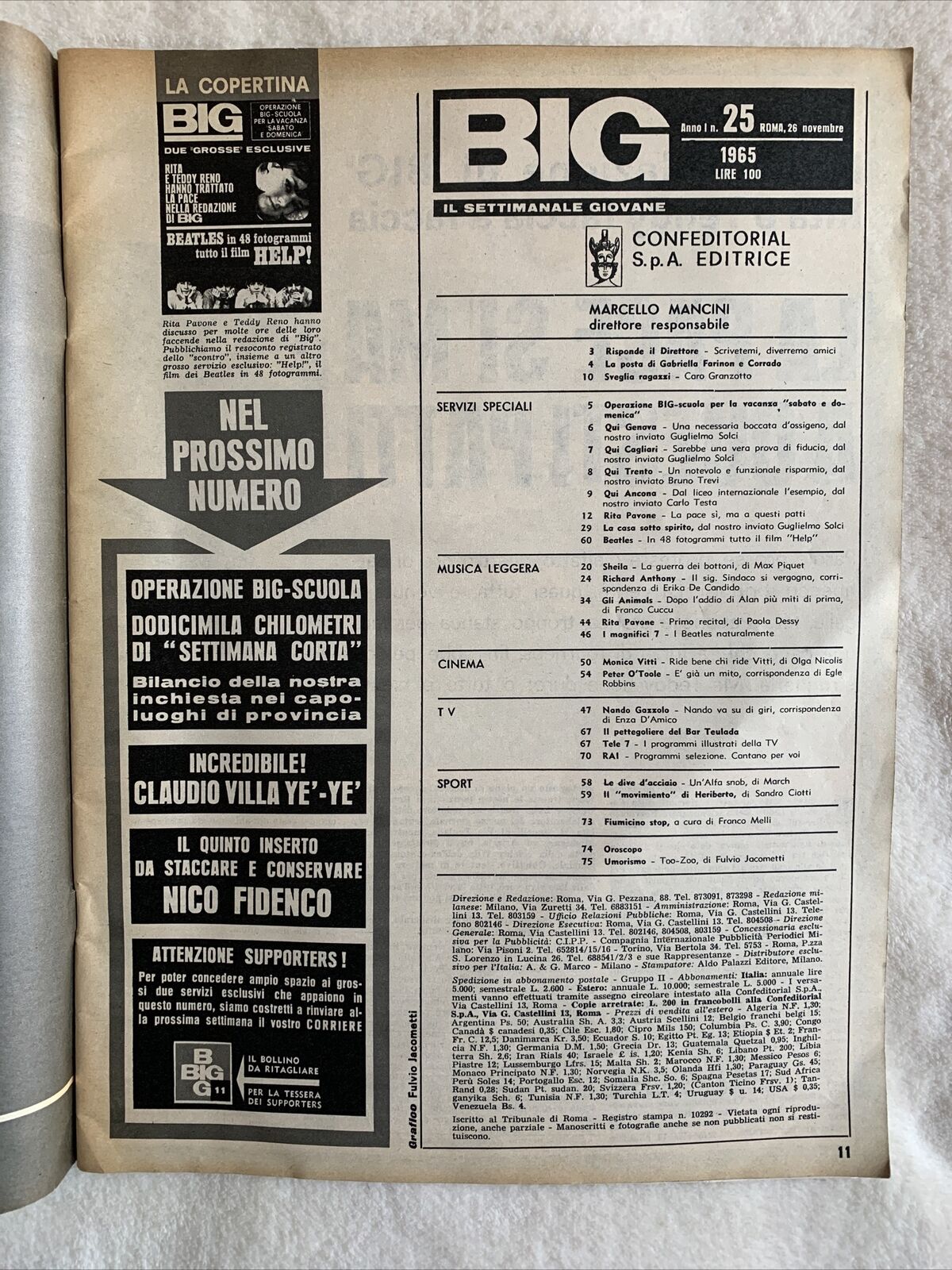 BIG N. 25 il settimanale giovane BEATLES IN 48 FOTOGRAMMI 1965 #