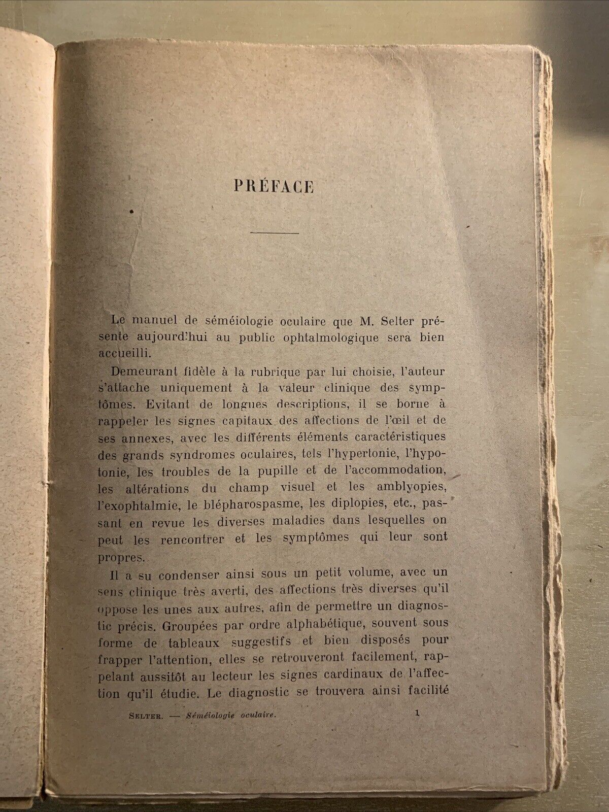 MANUEL DE SEMEIOLOGIE OCULAIRE - SELTER, Bailliere & fils 1931 #