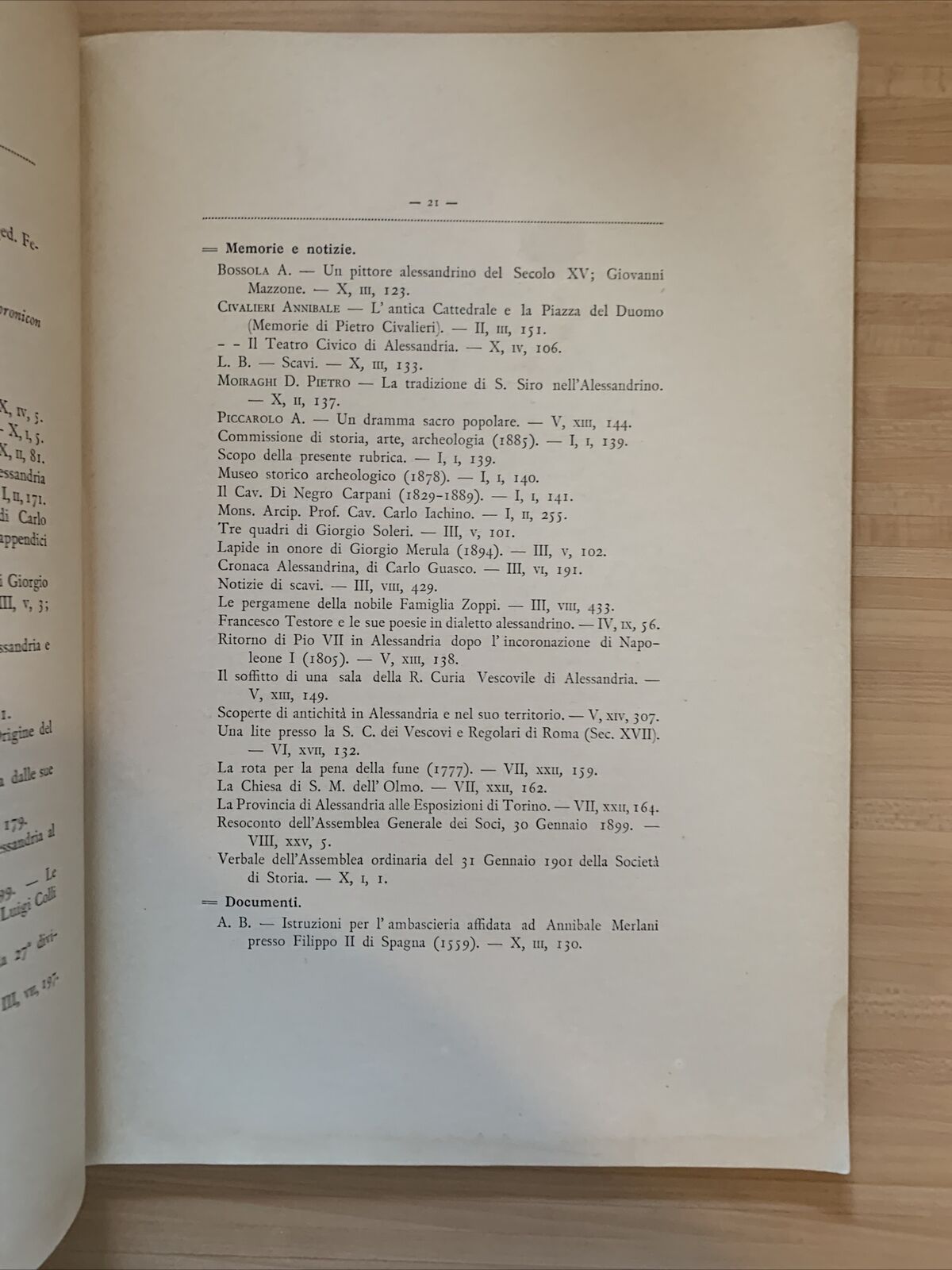 Rivista storia arte Archeologia provincia Alessandria, Indice tripartito 1892-01