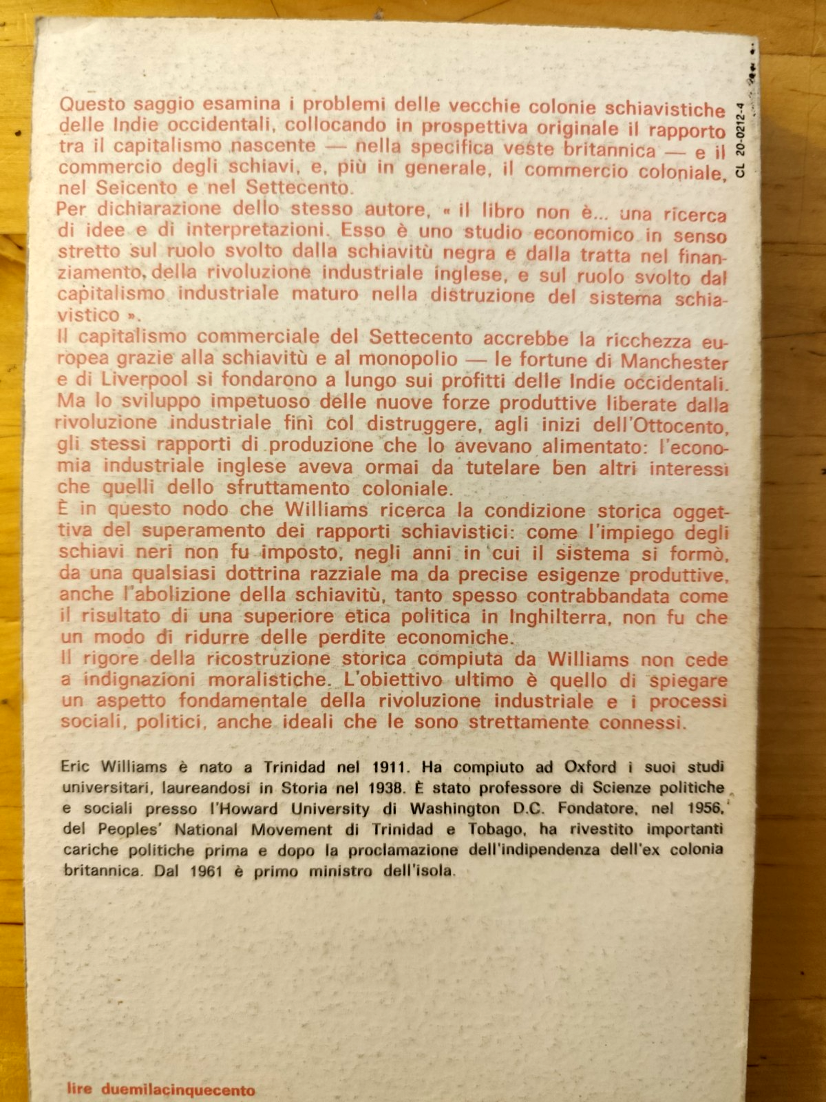 Capitalismo e schiavitù - Eric Williams. Laterza 1971 - Libri del tempo