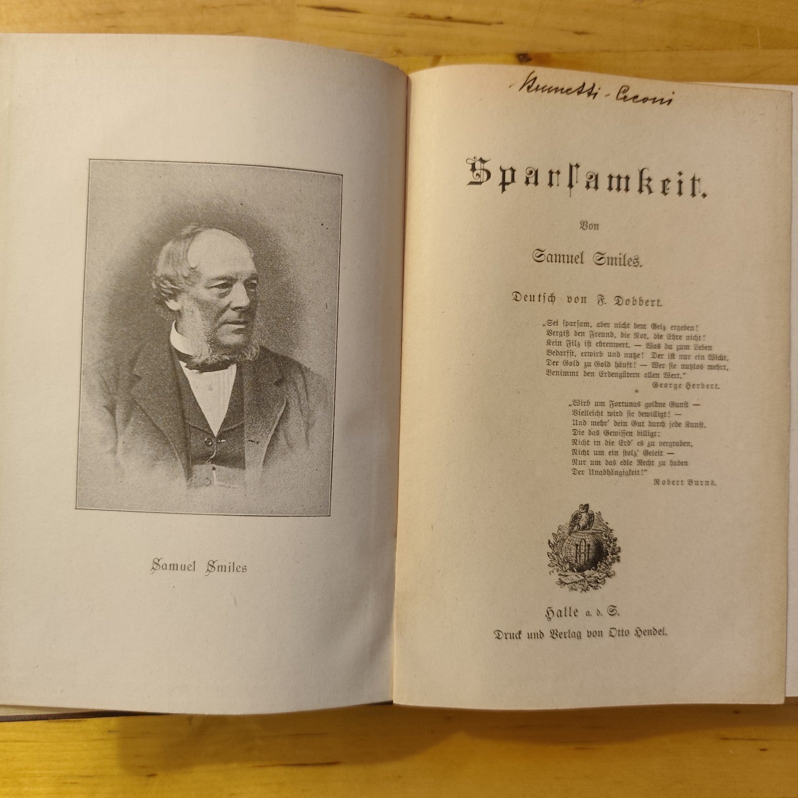 Sparsamkeit - Don Samuel Smiles 1895 ca. Verlag Von Otto Hendel