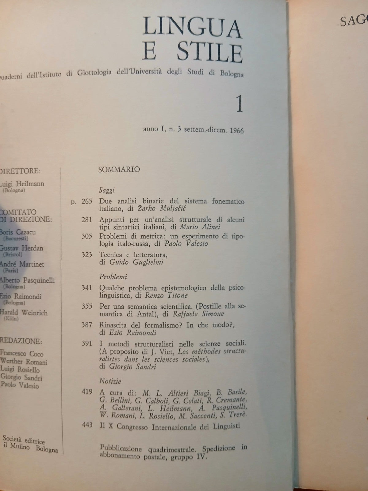 Lingua e stile Società editrice Il Mulino 1968 - 1966