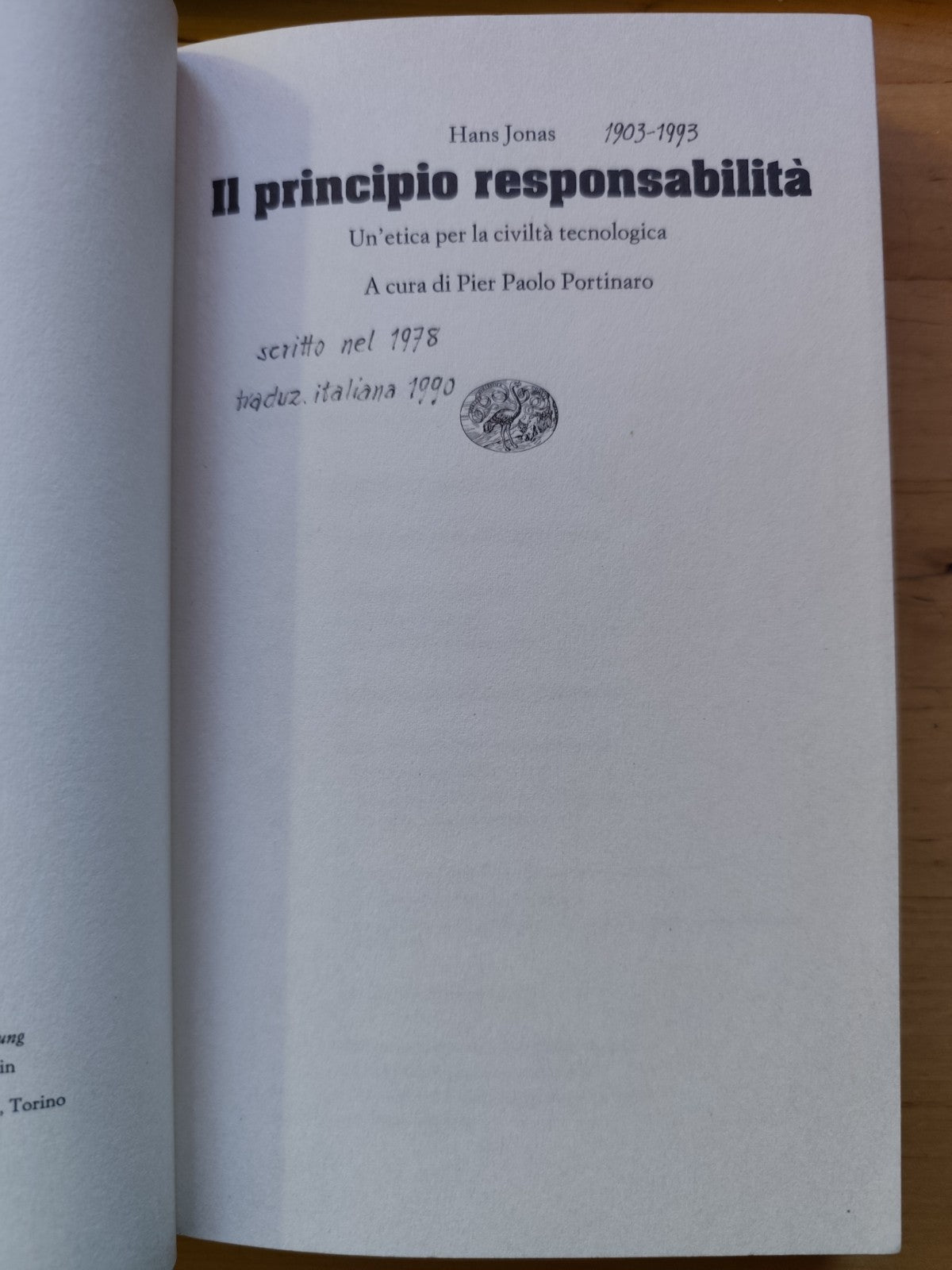 Il principio responsabilità - Jonas, Einaudi Paperbacks filosofia 1993