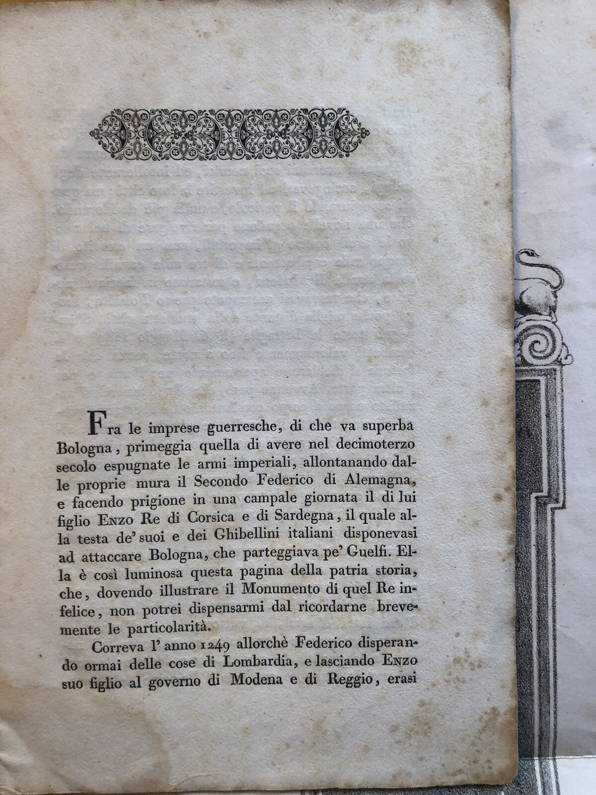 Storia del Re Enzo con suo Cenotafio - Bologna 1843 Sassi e Amoretti