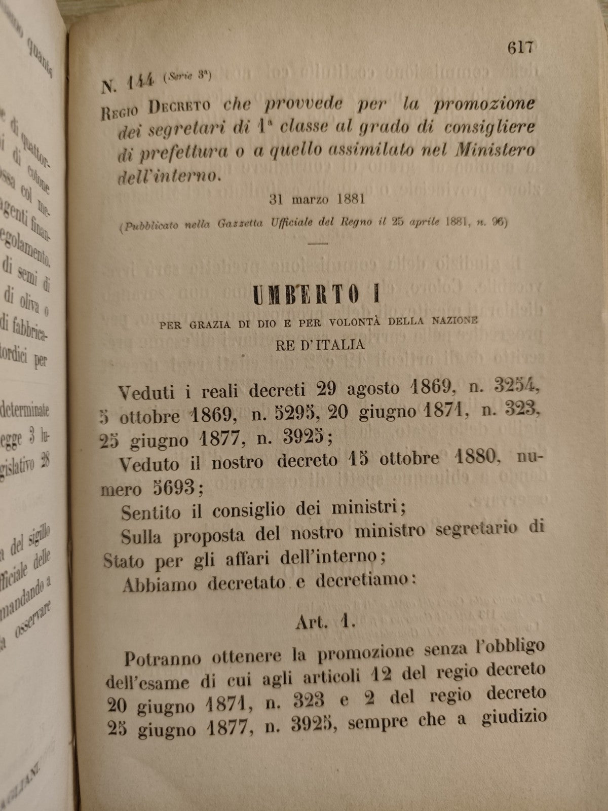 Leggi e decreti del Regno d'Italia 1881 volume 62o tipografia regia